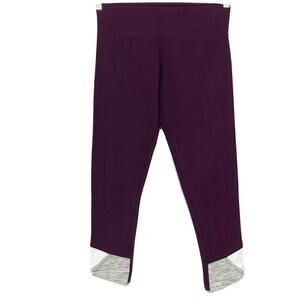 Nwt LIQUID ENERGY Leggings M Plum White Grey Crop Curve Hem Inside Pocket Cotton